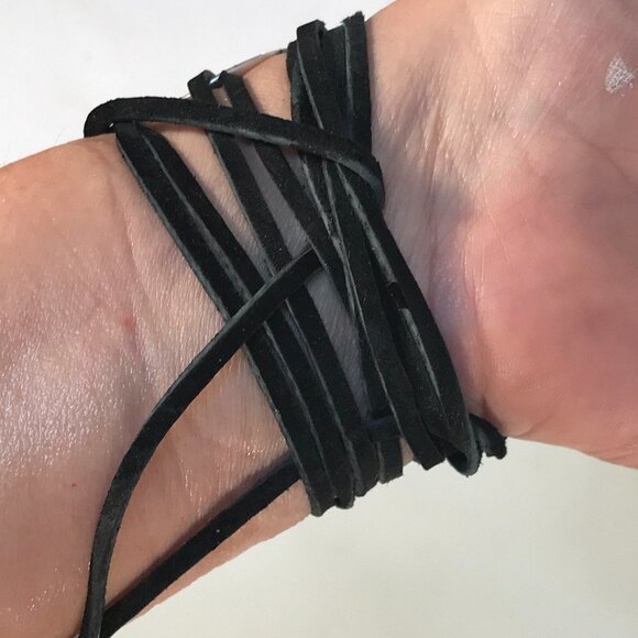 Rustic Skull Biker Wrap Bracelet Solid Sterling Silver 925 Cuff Genuine Suede - Picture 6 of 8